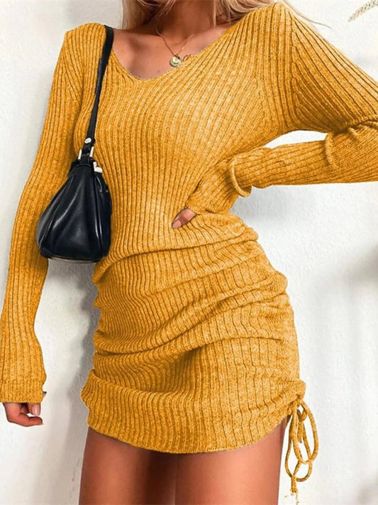 Vestido de punto acanalado con cordón ajustable